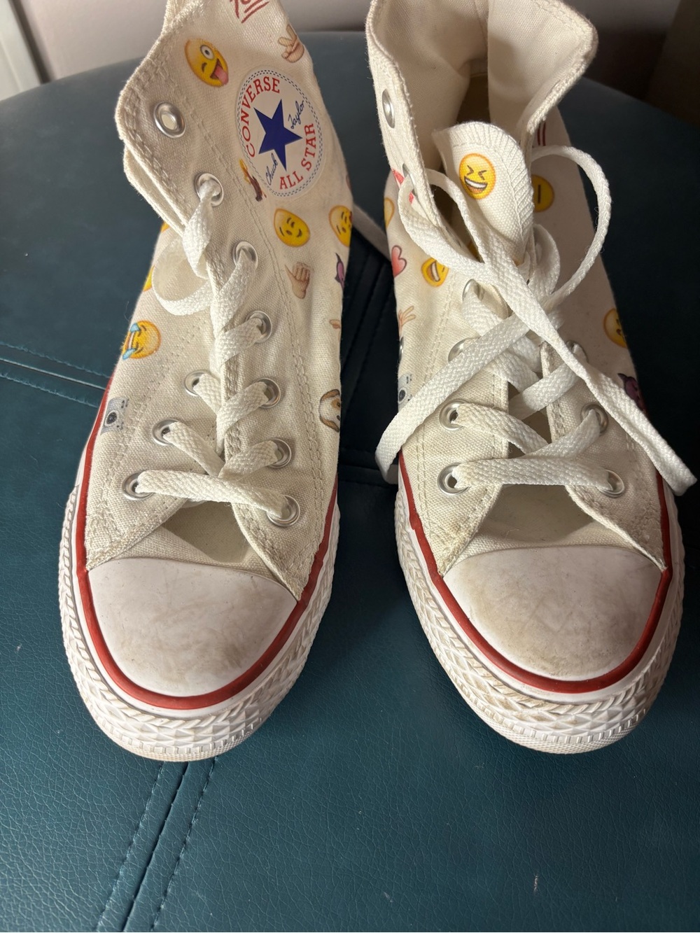 Converse White High Top Sneakers with Emoji Accents - Picture 4 of 8